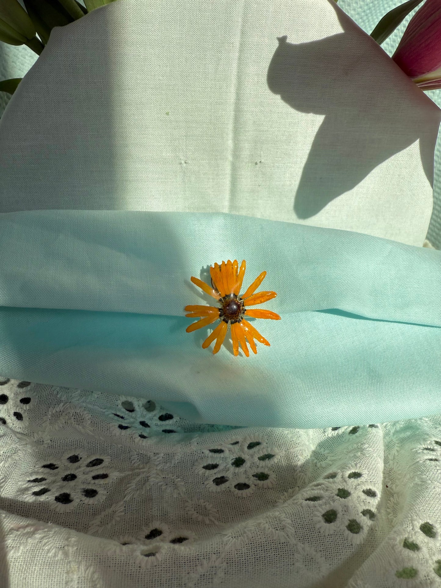 Orange wildflower pin