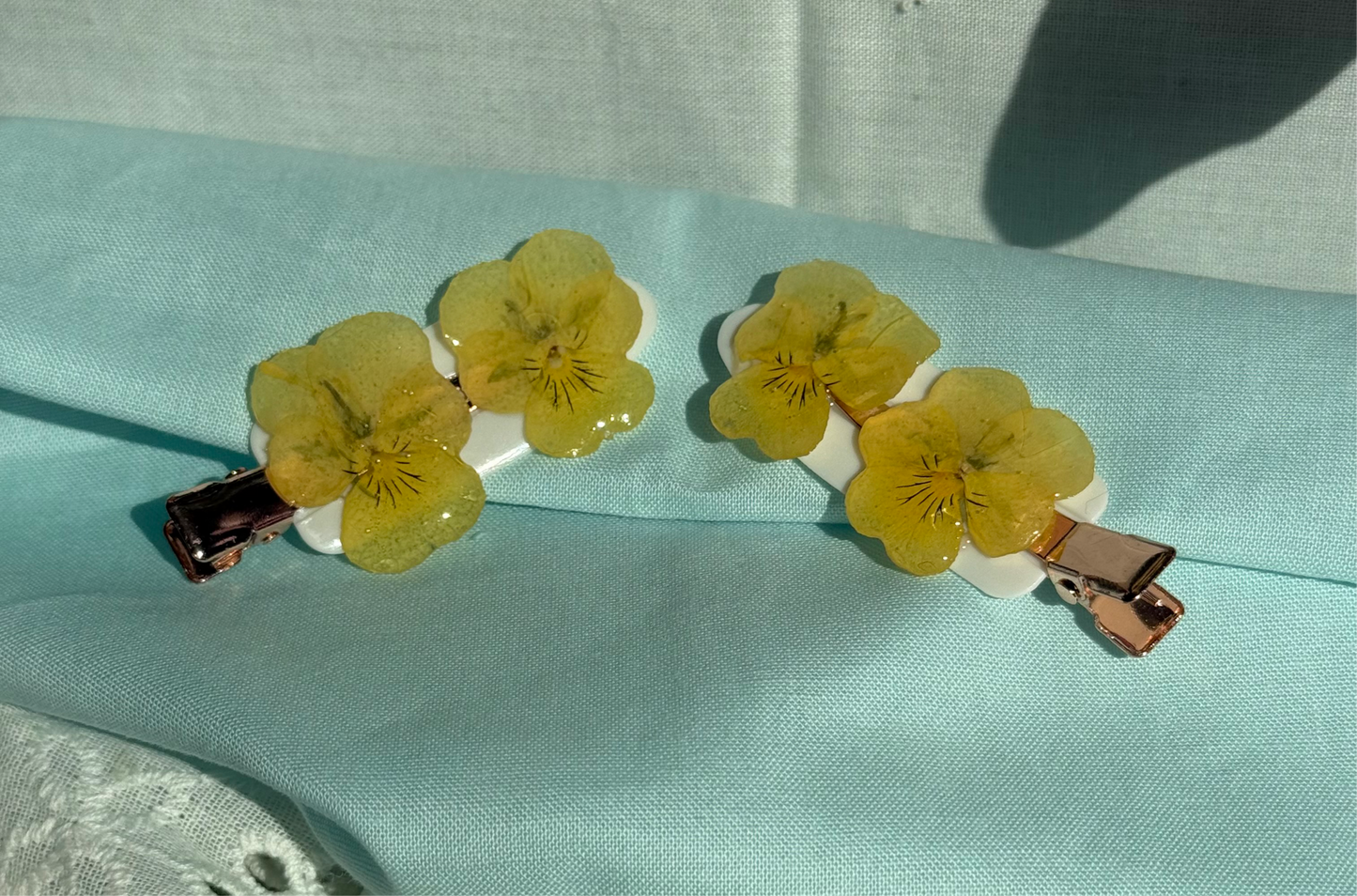 Yellow pansy hair clip