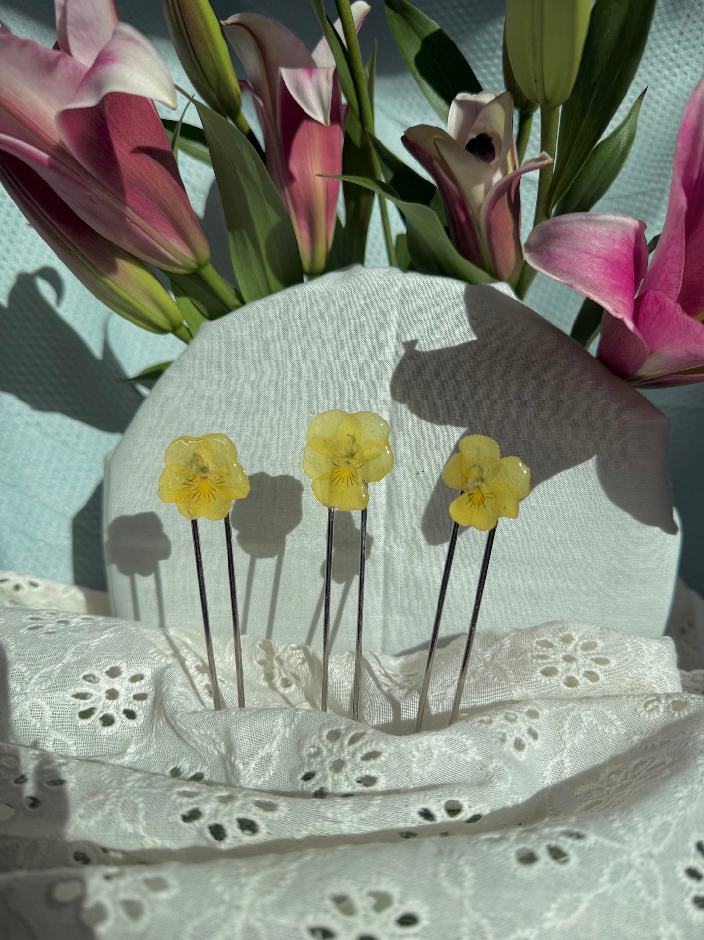 Yellow pansy hair pins